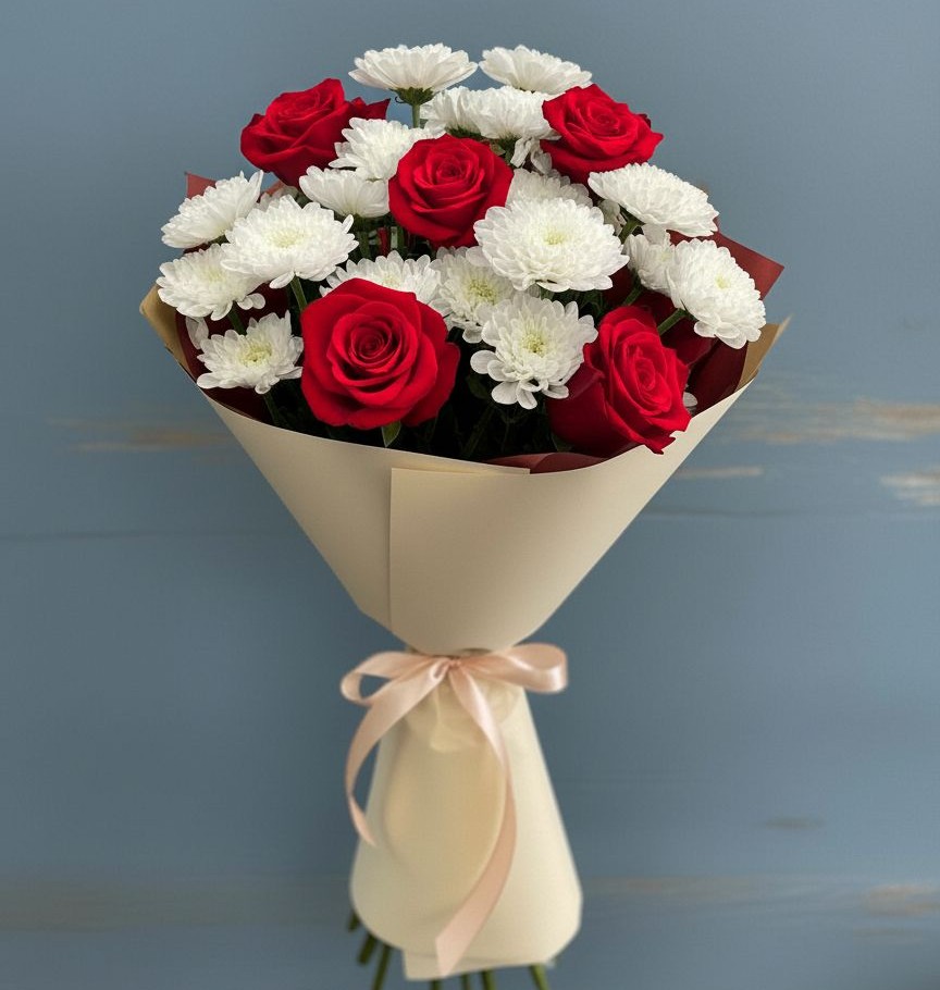 Букет цветов из: Розы и Хризантемы в Алакуртти