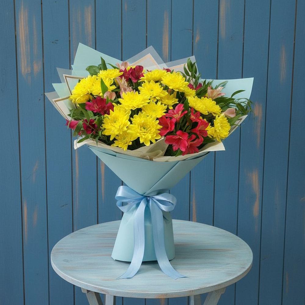 Букет цветов из: Альстромерии и Хризантемы в Алакуртти