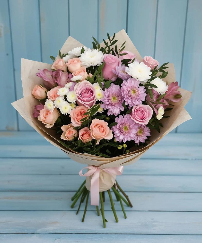 Букет цветов из: Хризантемы, Розы и Альстромерии в Алакуртти