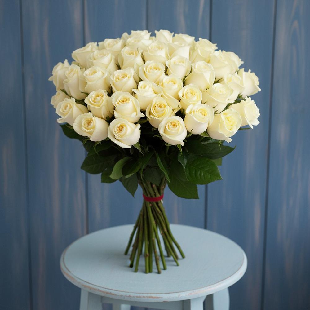 Букет 51 Белая роза Эдлесс Лав в Алакуртти