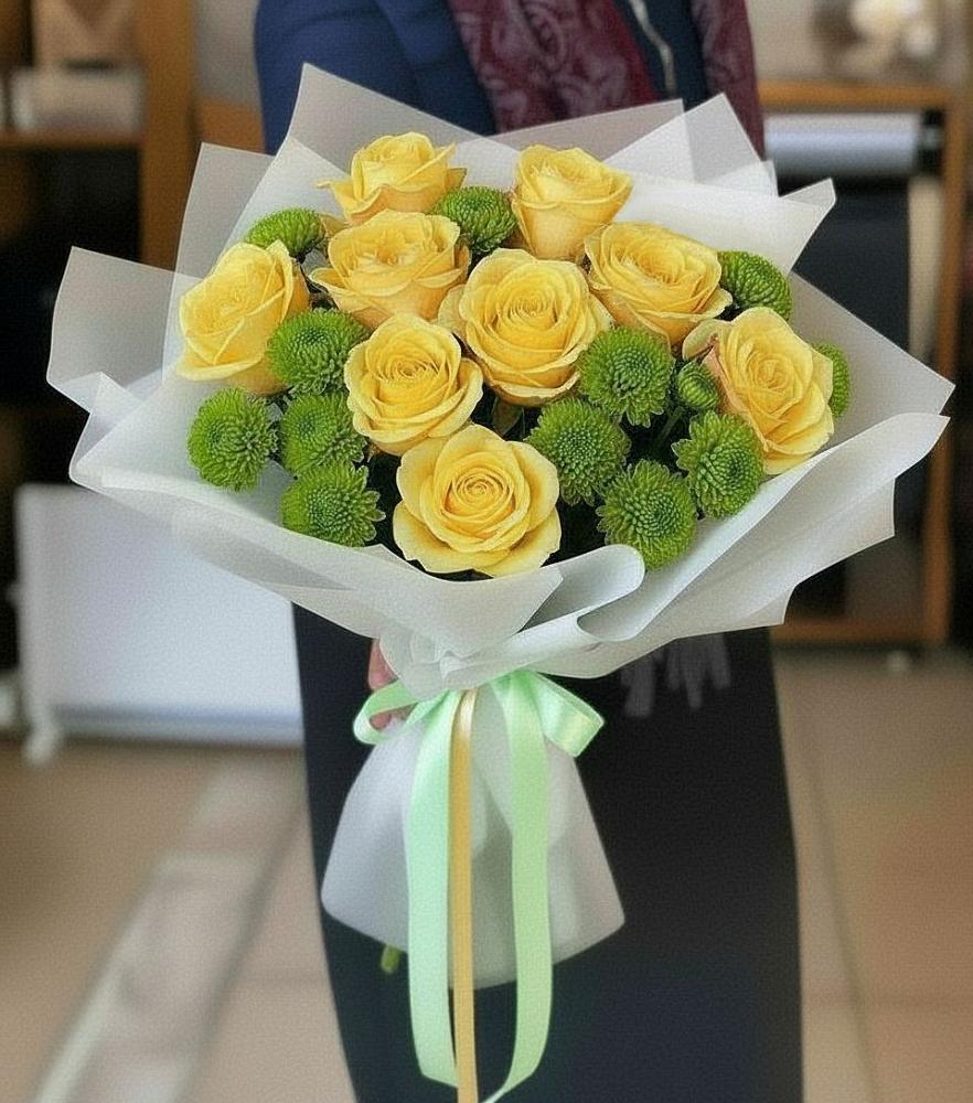 Букет цветов из: Хризантемы и Розы в Алакуртти