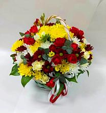 Цветочная композиция из Хризантемы и Розы в корзине в Алакуртти