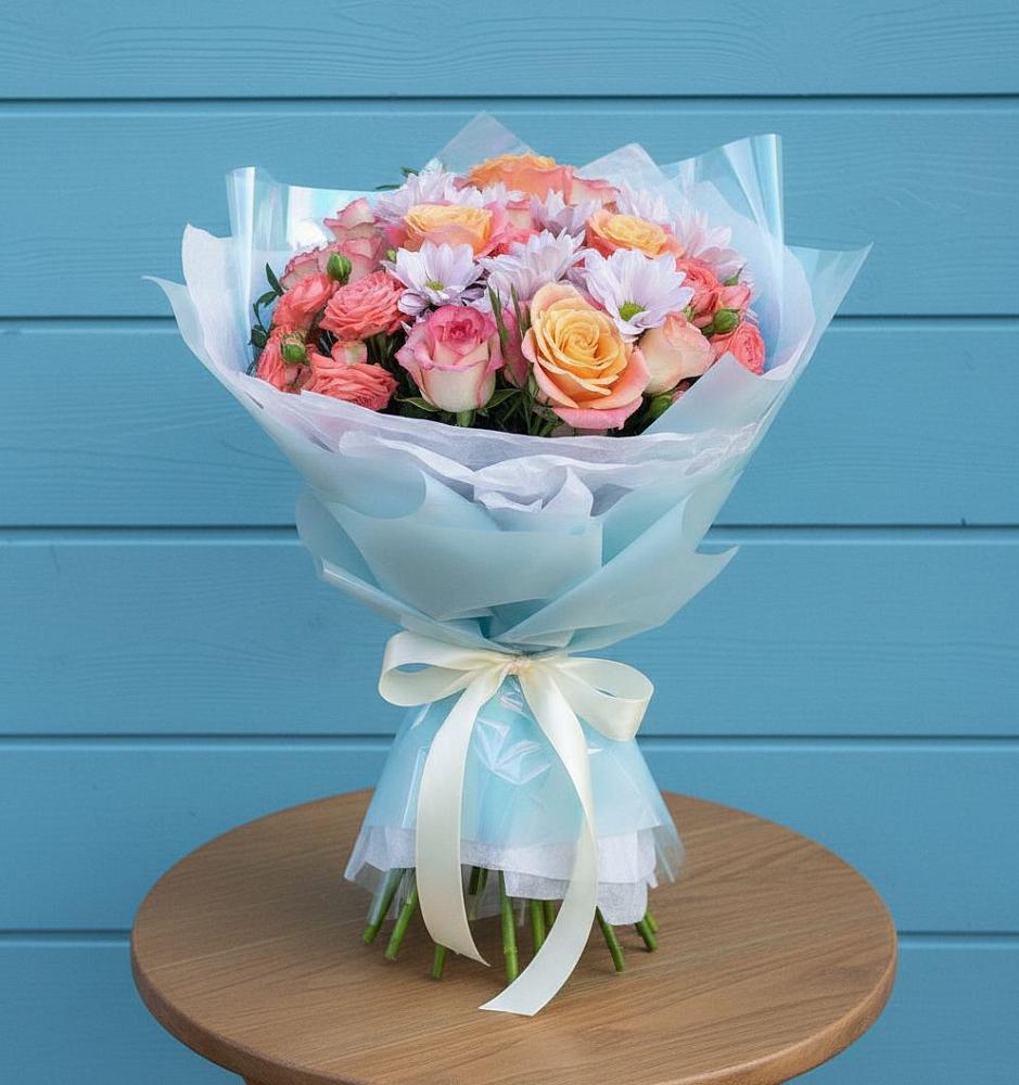 Букет цветов из: Хризантемы и Розы в Алакуртти