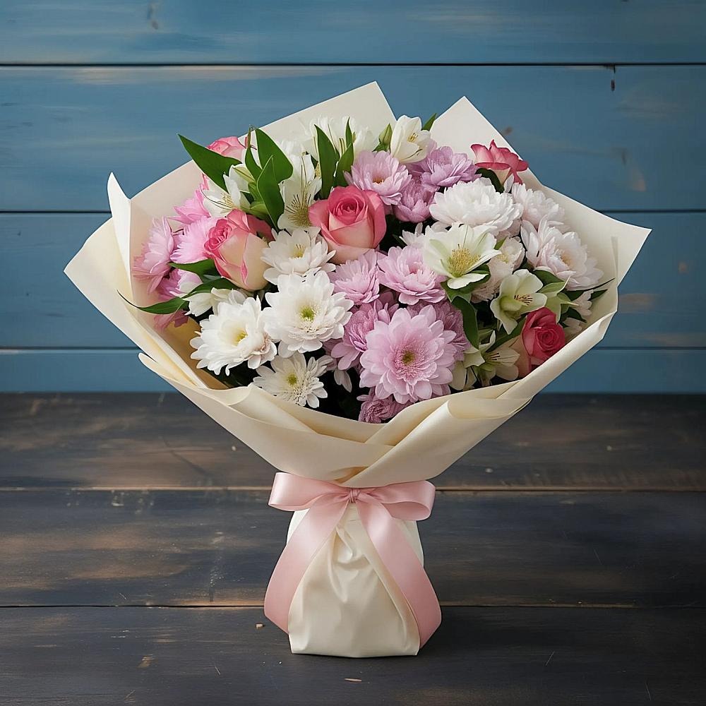 Букет цветов из: Хризантемы, Альстромерии и Розы в Алакуртти